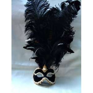   Columbina Velvet W/Plume And Pearls Carnival Mask