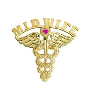  NursingPin   Midwife Graduation Pin with Ruby in 14K Gold 