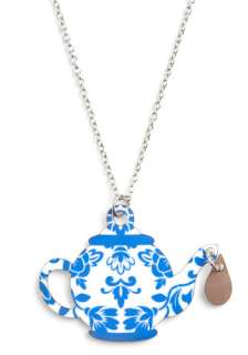 If You Tea se Necklace   Blue, White, Floral, Chain, Casual