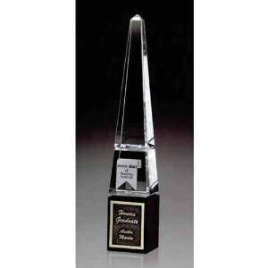   Award with a crystal obelisk on top of a wooden base. Kitchen