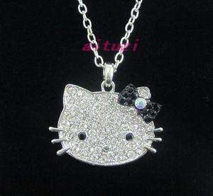 Big Hello Kitty Black bow pendant necklace chain necklace xmas gift 