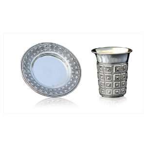  Silver Plated Short Kiddush Cup and Saucer Set    Square 