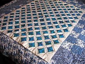 Turquoise Cathedral Window Quilted Wall Hanging  