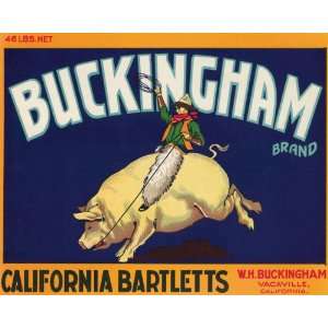  COWBOY RIDING PIG CALIFORNIA CARTLETTS CRATE LABELS REPRO 