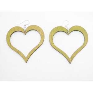  Lemon Yellow Open Heart Wooden Earrings GTJ Jewelry