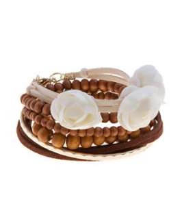 Cream (Cream) Bead and White Rose Bracelet Set  245883713  New Look