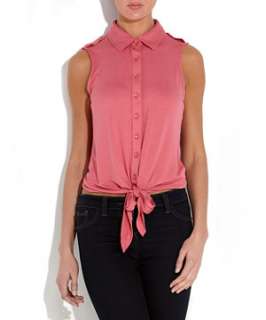 Mid Pink (Pink) Pink Tie Front Sleeveless Shirt  249951073  New Look