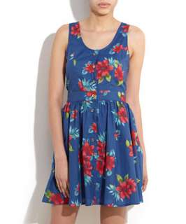 Blue Pattern (Blue) Button Through Floral Dress  249553249  New Look