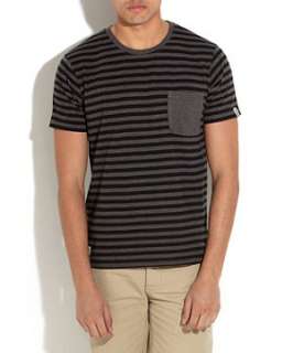 Black (Black) Stripey Black and Grey Tee  252506701  New Look