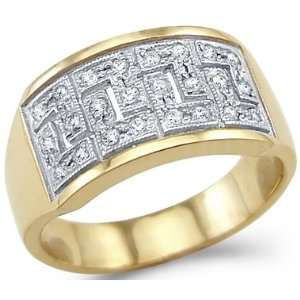   and White Gold Greek Design Ladies CZ Cubic Zirconia Ring Jewelry