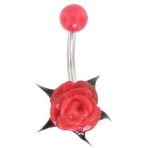  UV Flower Belly Button Navel Ring Red & Black Jewelry