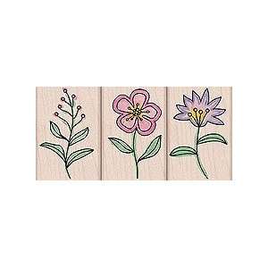  Hand Drawn Flowers Wood Mounted Rubber Stamp Set (LL176) Arts 