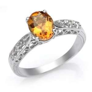   18k White Gold Estate Style Citrine and Diamond Ring Size 7 Jewelry