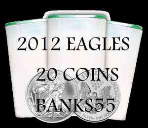 20 coins 2012 1oz ounce American Silver Eagles uncirculated Gem Roll 