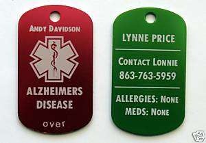 ALZHEIMERS CUSTOM ENGRAVED ~Metal~ ID TAG NECKLACE  
