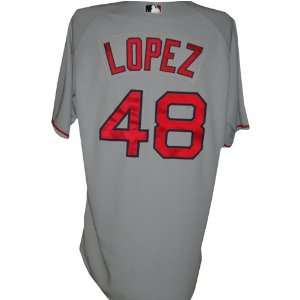  Javier Lopez #48 2008 Red Sox Game Used Road Grey Jersey (MLB 