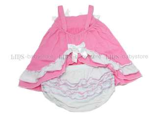 One Set Outfit Baby Girl Ruffle Dress w/ Pant Blommers Nappy Cover 1 2 