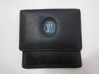 LLADRO Black Leather Blue Floral Charm Mini Coin Wallet  