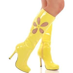 com Leg Avenue Sexy Yellow Retro 70s Flower Knee High 4.5 Heel Go Go 