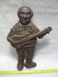 vintage cast iron bank black americana mexican musician guitar hobo 