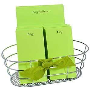  Lime Note Pads & Wire Basket Moving Stationery Office 