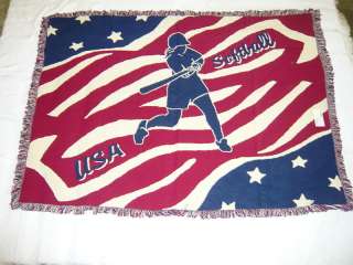 USA Softball American Flag Throw Blanket (100% Cotton)  