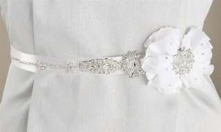 Two Layered Flower and Bead Wedding Bridal Belt Sash   WHITE  