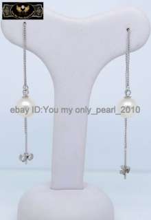 MP Natural 7 8mm AAA+ white dangle pearl earrings 925S  