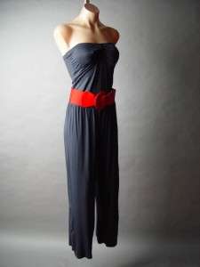 Navy Blue Retro Red Belt Belted Strapless Bandeau Style Soft Knit 