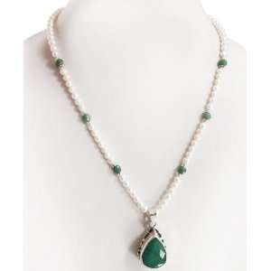  Single Strand Elegant Natural Fresh Water Pearl & Emerald 
