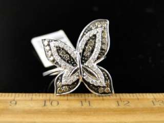   CT WHITE GOLD FINISH LADIES WOMENS XL DIAMOND CHOCOLATE BUTTERFLY RING