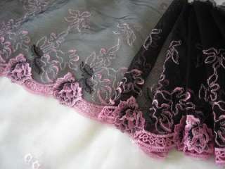 rose embroidered tulle mesh black lace  per yard  