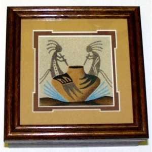  Kokopelli & Pottery ~ Sand Painting Box 7 x 7 x 3.75 Inch 