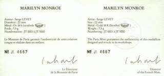 Gold Medallion Marilyn Monroe La Monnaie de Paris 1987  