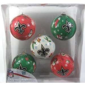   Orleans Saints 5 Pack Decoupage Ball Ornament Set