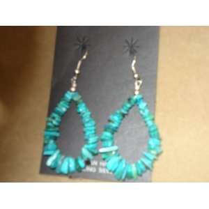  Navajo Made Turquoise Nuggets Sterling Hoop Earrings 