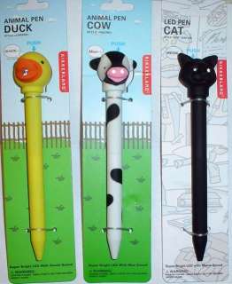 Animal INK PEN with LED Lights and Sound Cat Duck Cow Pig Choice of 