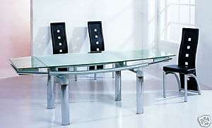 Contemporary Expandable Glass Table Dining Set with Bla  