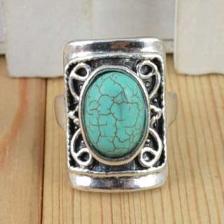   10pcs Antique Silver Plated Vintage Turquoise Stone Rings R194  