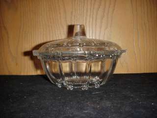DEPRESSION GLASS CANDY DISH WITH LID OYSTER & PEARL  