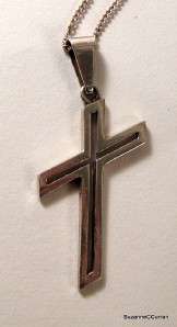 Vintage Mexican Taxco Sterling MODERNIST Cross Necklace  