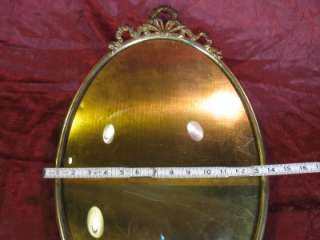 Antique FRENCH RIBBON & BOW OVAL FRAME, GILT METAL, CONVEX GLASS 