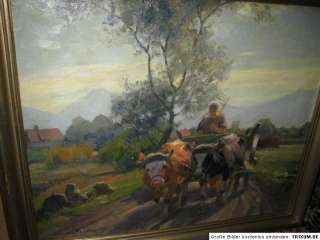 MOELLER Arnold, *1886 Mädchen auf Ochsenkarren vor Dorf  