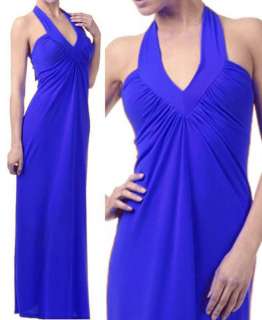 New Sexy Womans Long Fitted Cobalt Blue Halter Dress Small Medium 