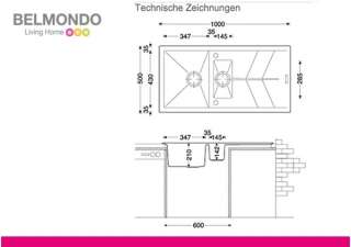 BELMONDO PORTOFINO Einzel Granitspüle, Einbauspüle, Spülbecken, 100 