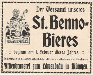 Löwenbräu München St. Benno Bier Brauerei Reklame 1911  