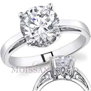 5mm Round Certified Moissanite Scroll Solitaire Ring  