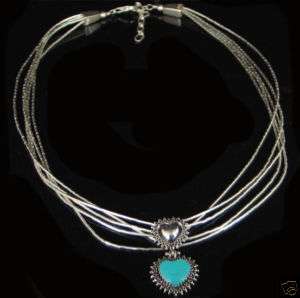 Liquid Sterling Silver Blue Turquoise Heart Necklace  