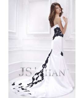 Jsshan Black Lace Embroidery Strapless Mermaid Bridal Gown Wedding 