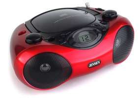 This portable stereo compact disc player AM/FM radio with top loading 